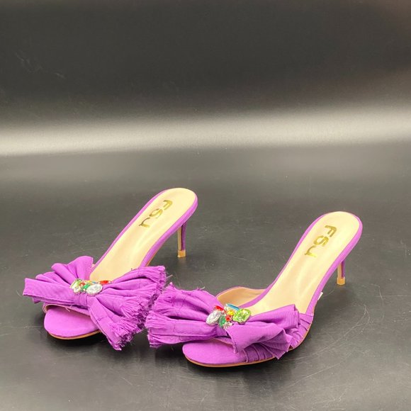 FSJ purple peep toe kitten low heels slip on mules sandals pumps shoes - Picture 3 of 8